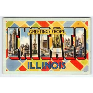 Vintage Greetings From Chicago Illinois Linen Postcard 1944 Large Letter City